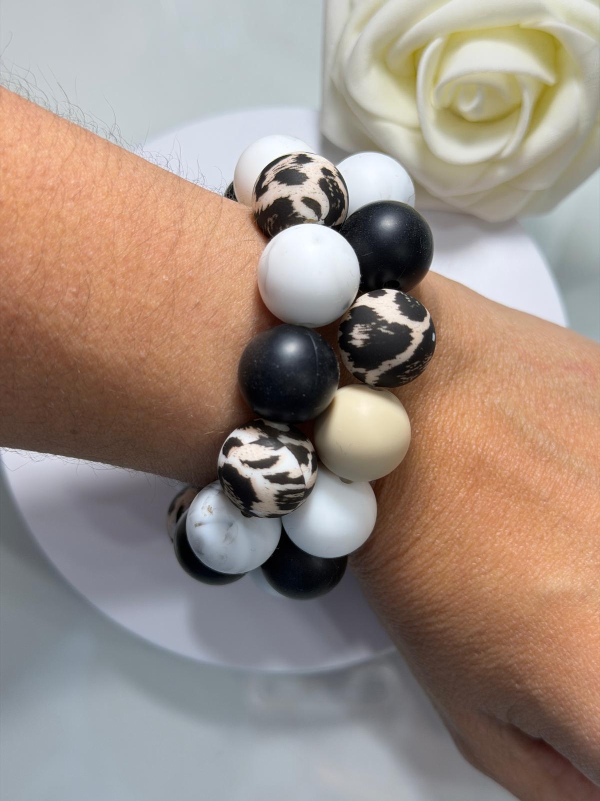 Max Spheres Animal Print/ Black/ White/ Ivory (1 Bracelet)